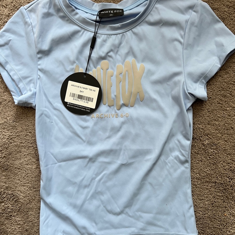 White Fox Boutique Light Blue Crop Top
